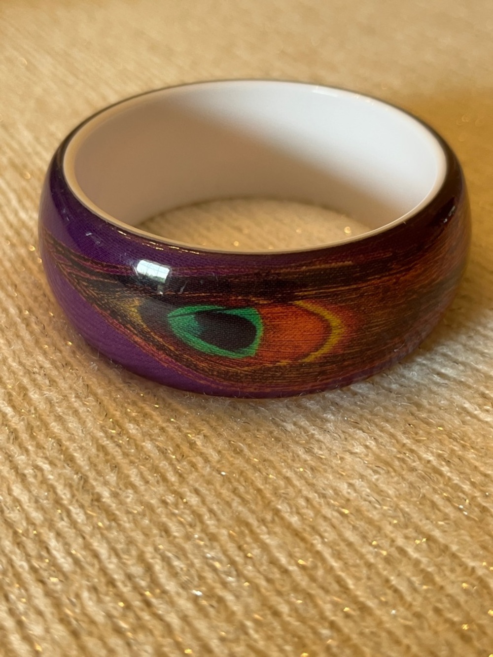 Peacock Feather Print Purple Bangle Bracelet